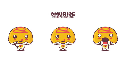 vector omurice cartoon mascot, japanese food illustration, with different expressions