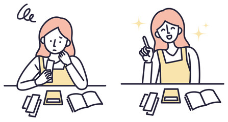 家計簿をつける女性　主婦　シンプルイラスト