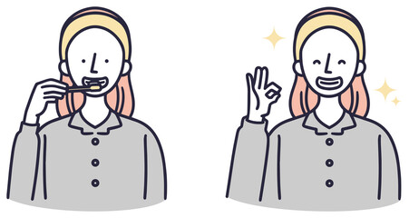 歯磨きをする女性　シンプルイラスト