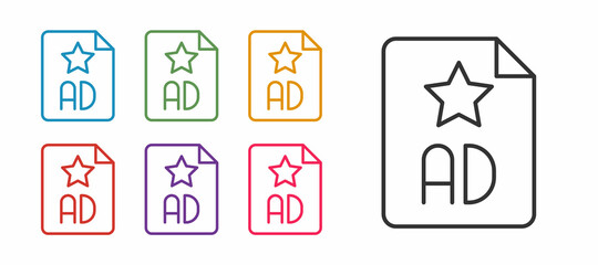 Set line Advertising icon isolated on white background. Concept of marketing and promotion process. Responsive ads. Social media advertising. Set icons colorful. Vector