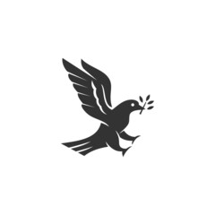 Flying peace dove with olive branch Icon Template Isolated