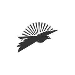 Dove Pigeon flaying Sun Shine icon Template Isolated