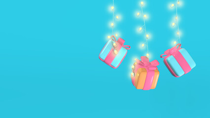 3 gift boxes with glowing particles . Lots of space for your copy.  Gift wrapped boxes falling down
