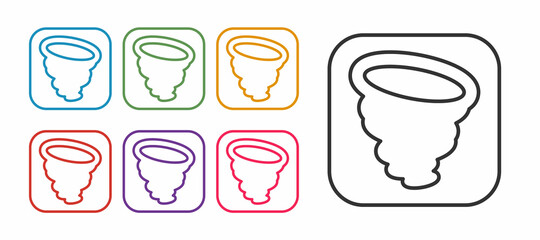 Set line Tornado icon isolated on white background. Cyclone, whirlwind, storm funnel, hurricane wind or twister weather icon. Set icons colorful. Vector