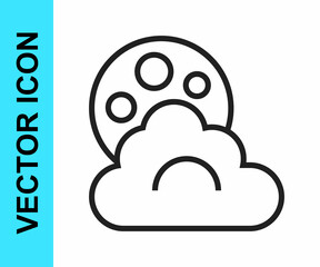 Black line Cloud with moon icon isolated on white background. Cloudy night sign. Sleep dreams symbol. Night or bed time sign. Vector