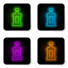 Glowing neon line Orujo icon isolated on white background. Black square button. Vector