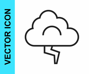 Black line Storm icon isolated on white background. Cloud and lightning sign. Weather icon of storm. Vector