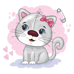 Cute Cartoon cat. Good for greeting cards, invitations, decoration, Print for Baby Shower, etc - 475657896