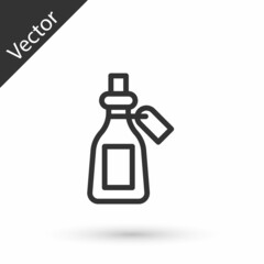 Grey line Essential oil bottle icon isolated on white background. Organic aromatherapy essence. Skin care serum glass drop package. Vector