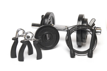 dumbbell finger expander jump rope weight plates