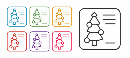 Set line Christmas postcard icon isolated on white background. Merry Christmas and Happy New Year. Set icons colorful. Vector