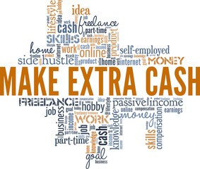 Fototapeta premium Make Extra Cash conceptual vector illustration word cloud isolated on white background.