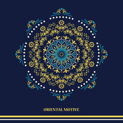 Vector tile pattern, Lisbon flower mosaic, Mediterranean turkish navy blue ornament. For printing, celebrations, postcards. Diwali