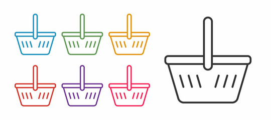 Set line Shopping basket icon isolated on white background. Online buying concept. Delivery service sign. Shopping cart symbol. Set icons colorful. Vector