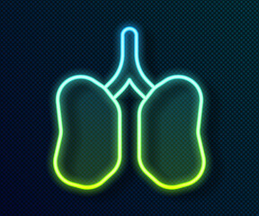 Obraz premium Glowing neon line Lungs icon isolated on black background. Vector