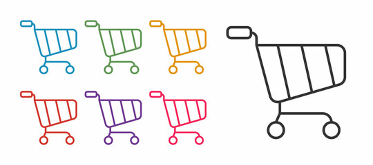 Set line Shopping cart icon isolated on white background. Online buying concept. Delivery service sign. Supermarket basket symbol. Set icons colorful. Vector