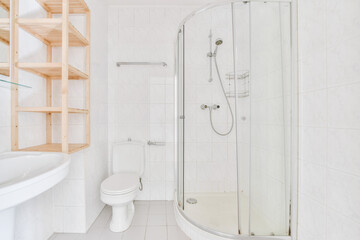 Bright bathroom with walk-in shower in a delightful apartment