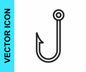 Black line Fishing hook icon isolated on white background. Fishing tackle. Vector