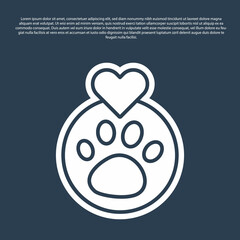 Blue line Heart with animals footprint icon isolated on blue background. Pet paw in heart. Love to the animals. Vector