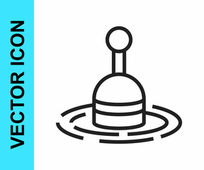 Black line Fishing float in water icon isolated on white background. Fishing tackle. Vector