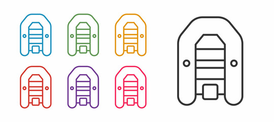 Set line Inflatable boat with outboard motor icon isolated on white background. Set icons colorful. Vector