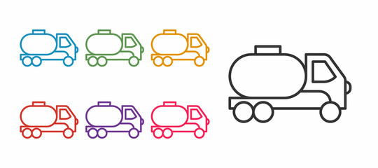 Set line Tanker truck icon isolated on white background. Petroleum tanker, petrol truck, cistern, oil trailer. Set icons colorful. Vector