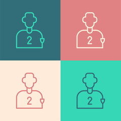 Pop art line Football or soccer player icon isolated on color background. Vector