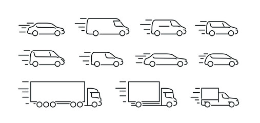 Transport icons set in linear style. Car, truck, delivery symbol vector © ~ Bitter ~
