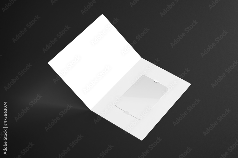 Aufkleber empty blank gift card holder with card mock up template isolated on a dark background. 3d rendering.