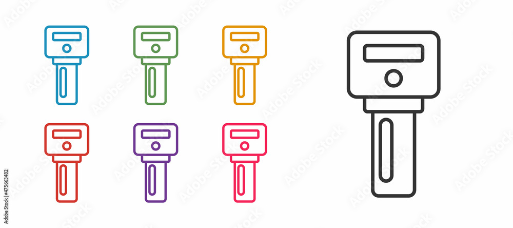 Poster set line car key with remote icon isolated on white background. car key and alarm system. set icons 