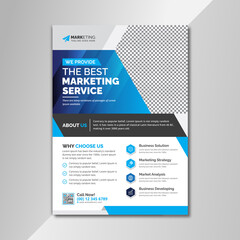 Blue Color Creative Unique Corporate Business Customizable and Editable Flyer Leaflet Vector Template Design Layout for Office, Company, Marketing, and Multipurpose Use
