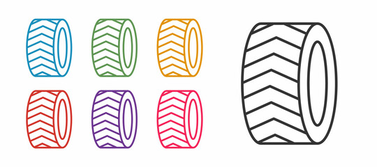 Set line Car tire wheel icon isolated on white background. Set icons colorful. Vector
