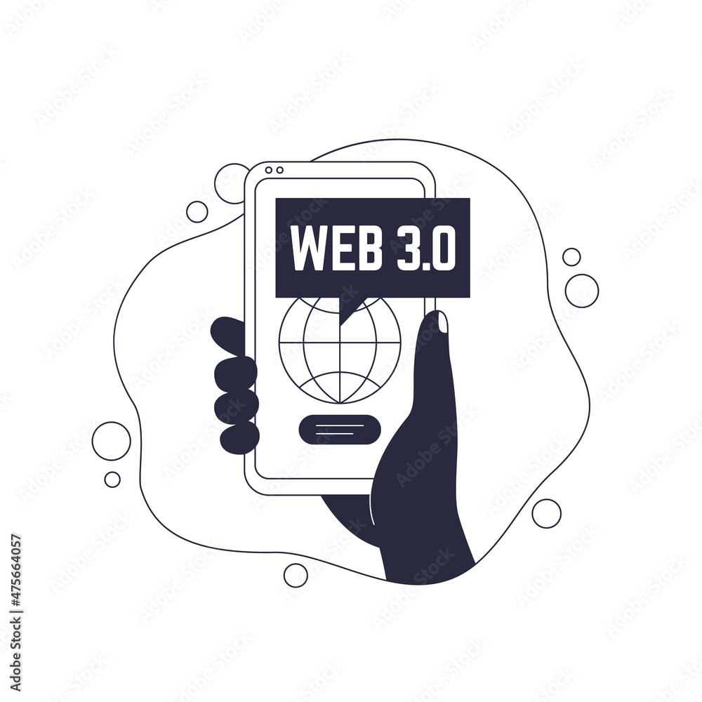 Poster web 3.0 internet vector illustration with a phone in hand