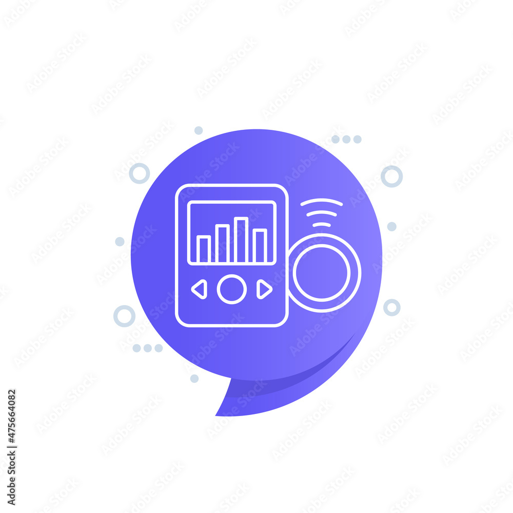 Poster continuous glucose monitoring device line icon, vector
