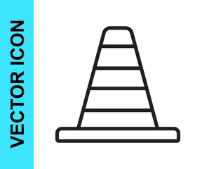 Black line Traffic cone icon isolated on white background. Vector
