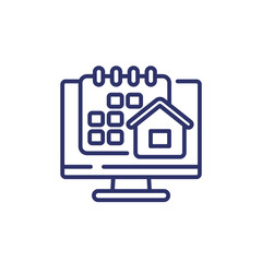 house and calendar, online booking line icon