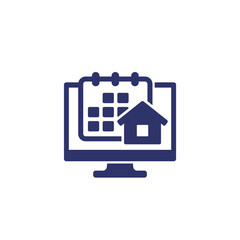 house and calendar, online booking icon on white