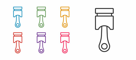 Set line Engine piston icon isolated on white background. Car engine piston sign. Set icons colorful. Vector