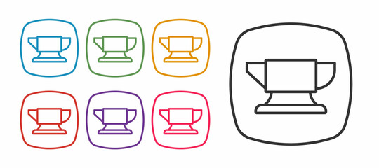 Set line Blacksmith anvil tool icon isolated on white background. Metal forging. Forge tool. Set icons colorful. Vector