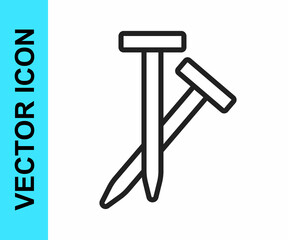 Black line Metallic nails icon isolated on white background. Vector