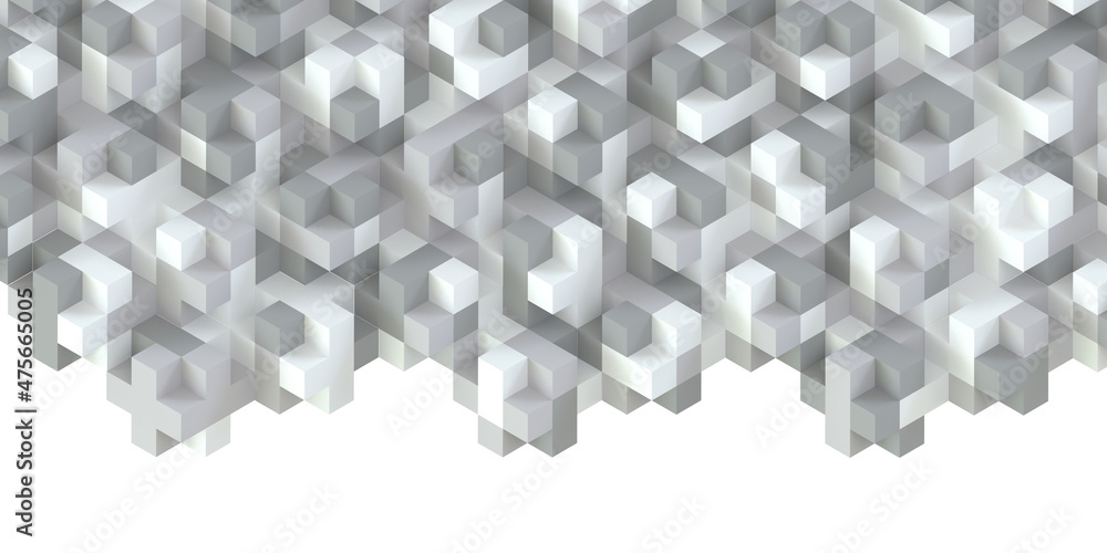 Poster horizontal composition of white cubes of different sizes as background and texture.. 3d rendering