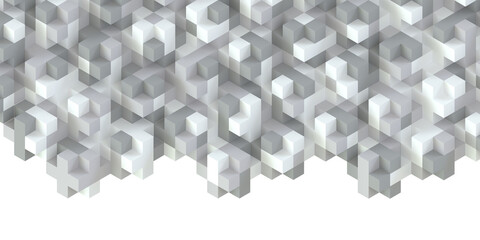 Horizontal composition of white cubes of different sizes as background and texture.. 3D rendering