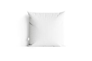 Blank Canvas square pillow mockup. White blank cushion isolated on white background. Top view. 3d rendering.