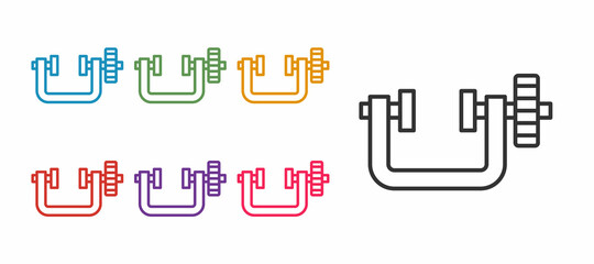 Set line Clamp and screw tool icon isolated on white background. Locksmith tool. Set icons colorful. Vector