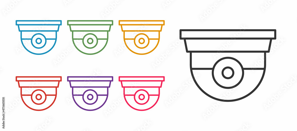 Poster set line security camera icon isolated on white background. set icons colorful. vector