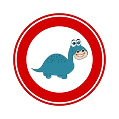 Road sign prohibiting a herbivorous dinosaur on a white and red background