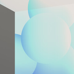 Abstract background of three-dimensional round elements and a cube for design.3d