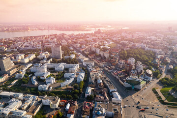 Obraz premium Panoramic aerial top view of Kazan with sun light, republic of Tatarstan Russia