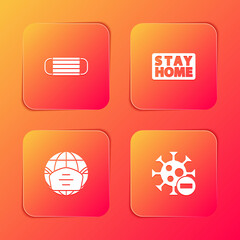 Set Medical protective mask, Stay home, Earth with medical and Negative virus icon. Vector