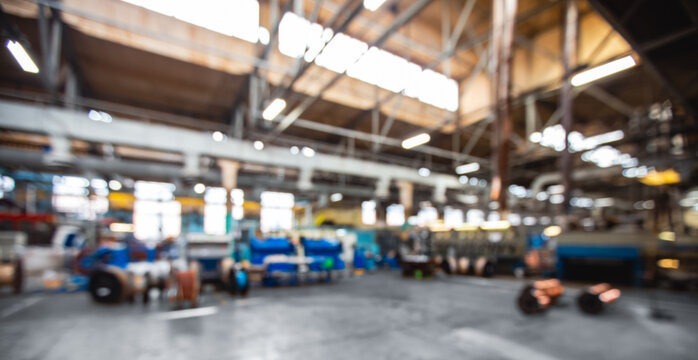 Factory workshop abstract industrial metal plant blur background